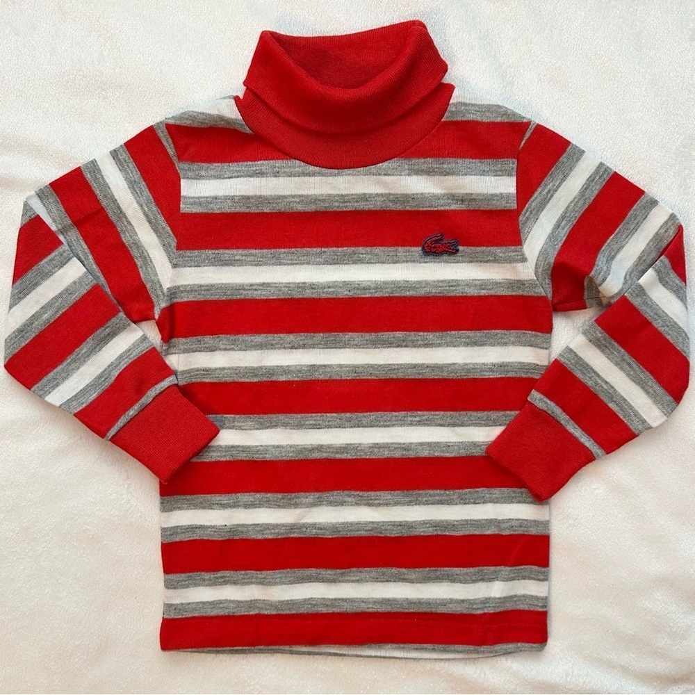 Vintage Izod Lacoste Boy Toddler Long Slv Stripe Turtleneck Sweater 3T Shirt Red
